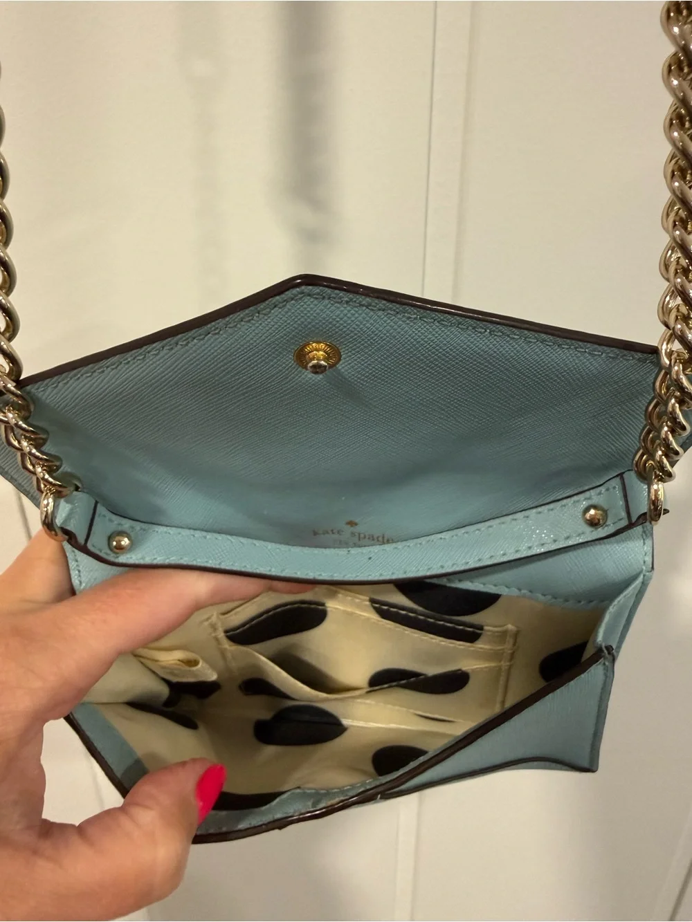 KATE SPADE MONDAY Leather Saffiano Envelope Small Clutch Wallet purse Light Blue